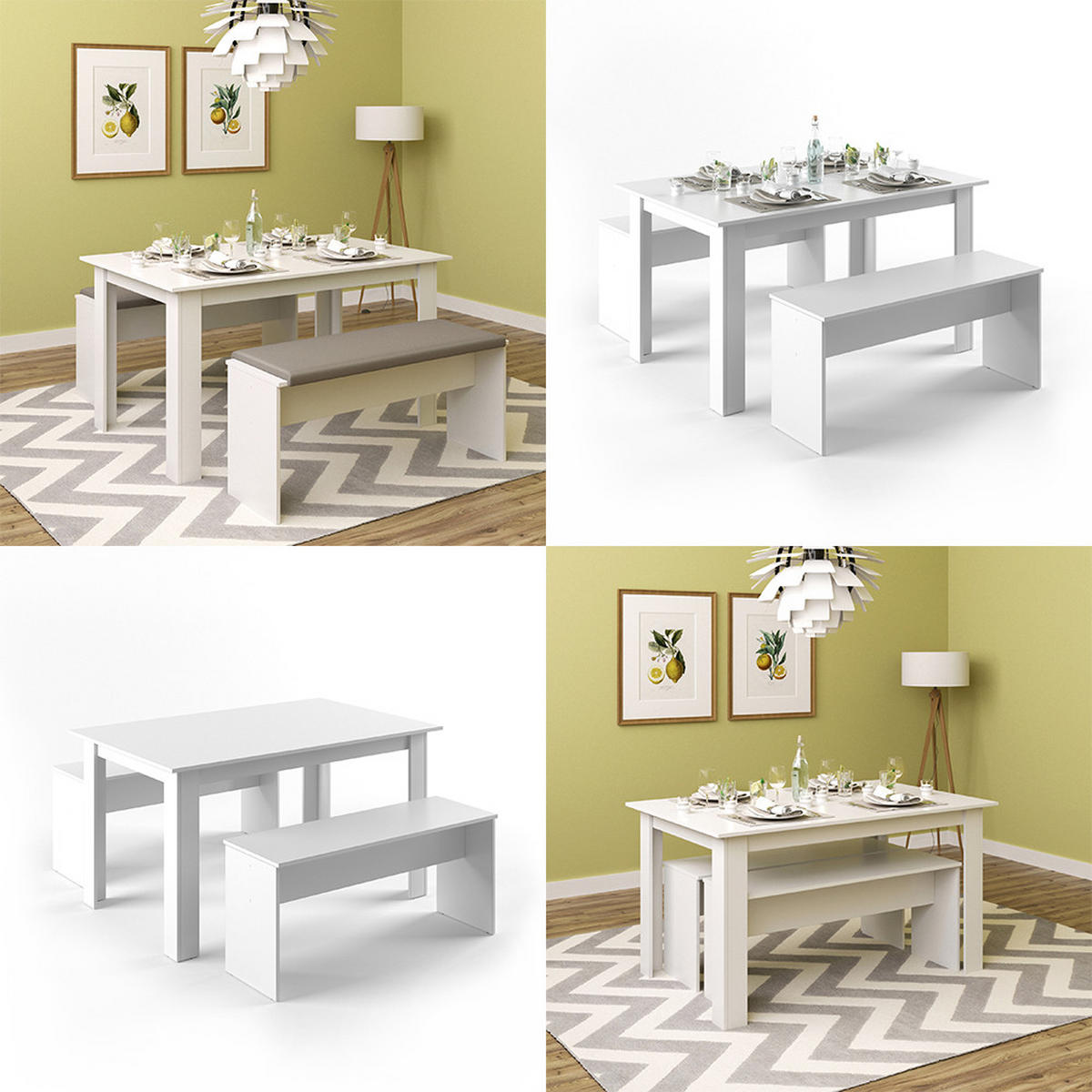 ESSTISCH SET Sentio Weiß 90 x 140 cm mit 2 Bänken - Weiß, Holzwerkstoff (140/76/90cm) - Vicco