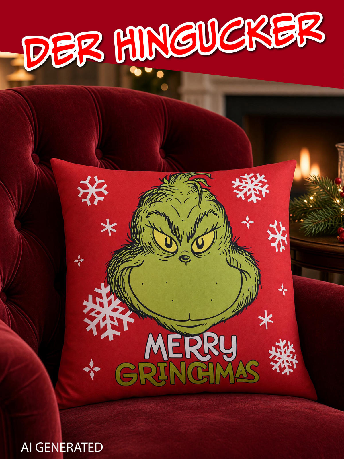 ZIERKISSEN The Grinch Rot 40 x 40 cm - Rot, Textil (40/40/10cm) - United Labels