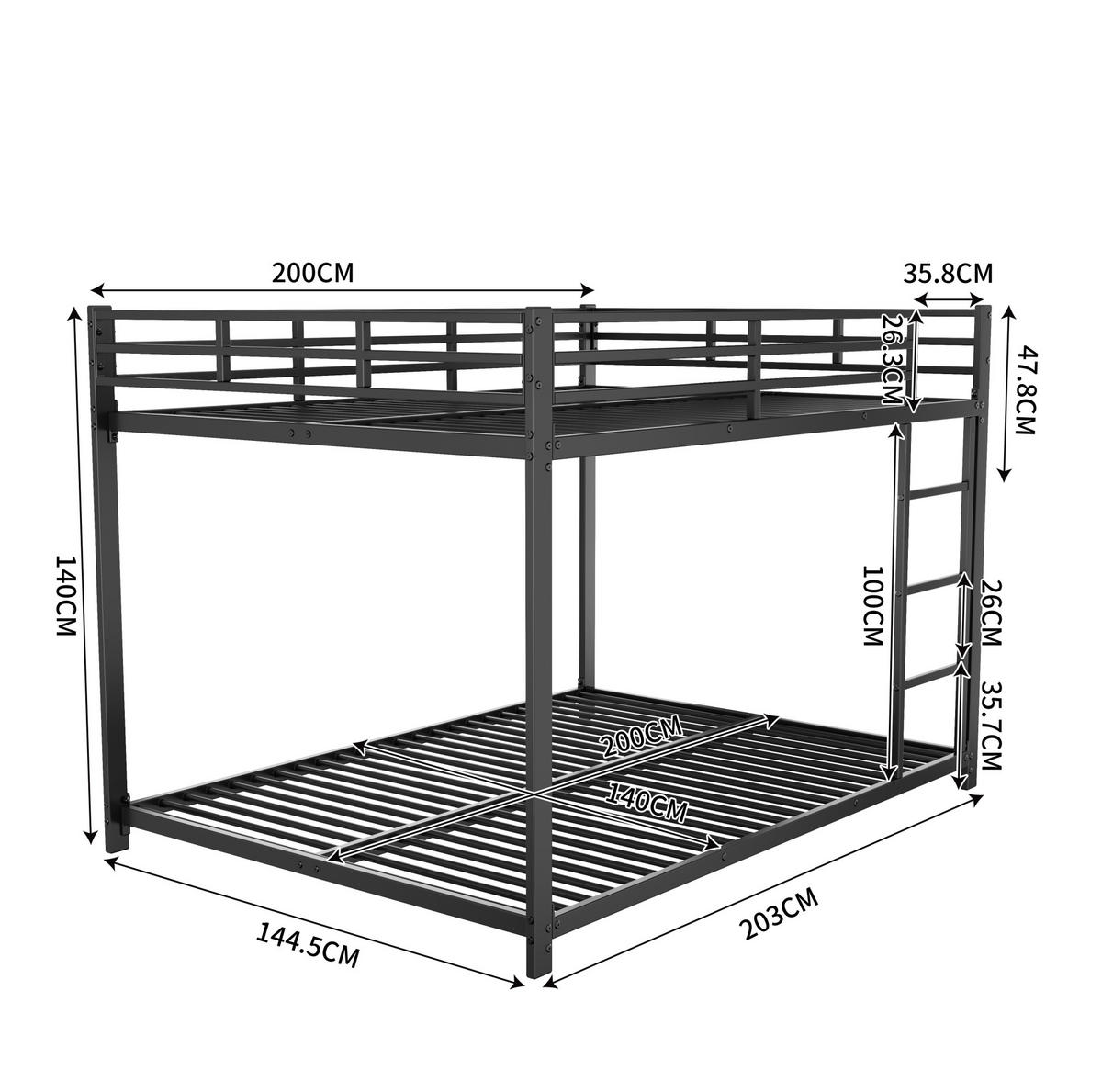 ETAGENBETT aus Metall 140x200 cm Schwarz mit Sicherheitsleisten, Lattenrosten und platzsparendem Design - Schwarz, Metall (140/200cm) - Modfu
