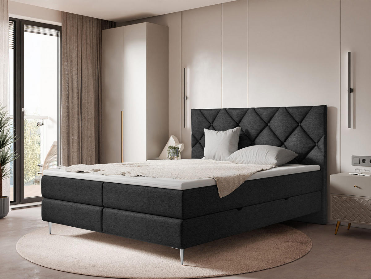 BOXBETT Letra - Chromfarben/Schwarz, Holz/Textil (160/200cm) - MIRJAN24