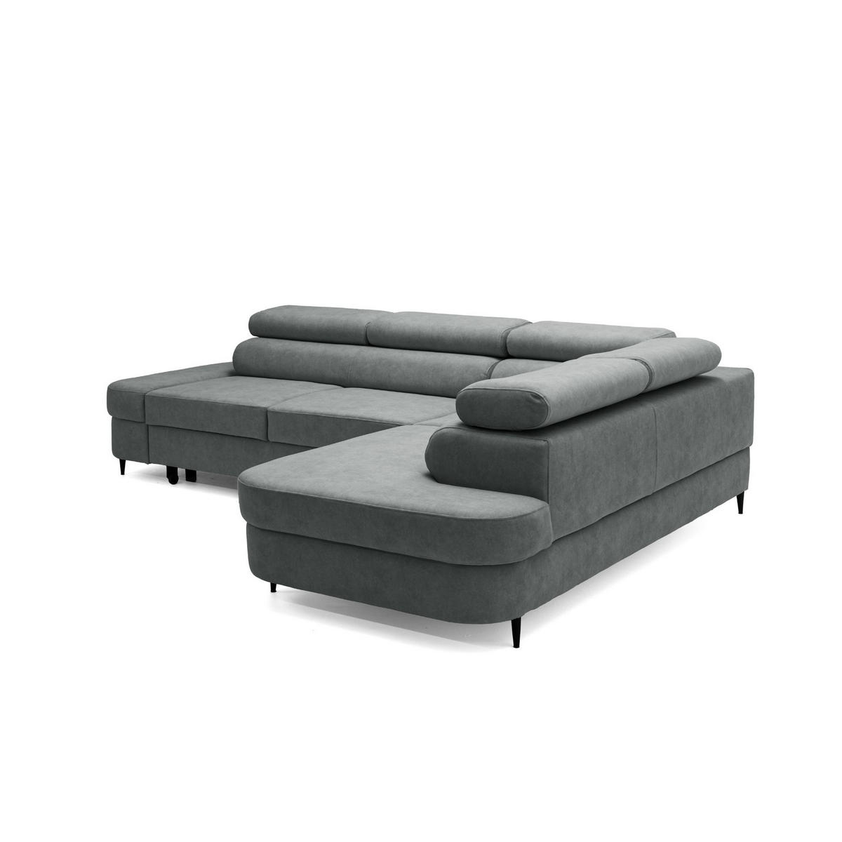 ECKSOFA PRIAM L Rechts mit Schlaffunktion 125x195 Velours Dunkelgrau - Dunkelgrau/Schwarz, Holz/Textil (203/275cm) - Muffo