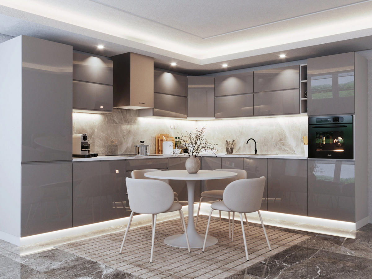 ECKKÜCHE - 340x270 cm Glanzia – KU-S20 – Grau Hochglanz - Grau, Holzwerkstoff (340/212/270cm) - hi-markt