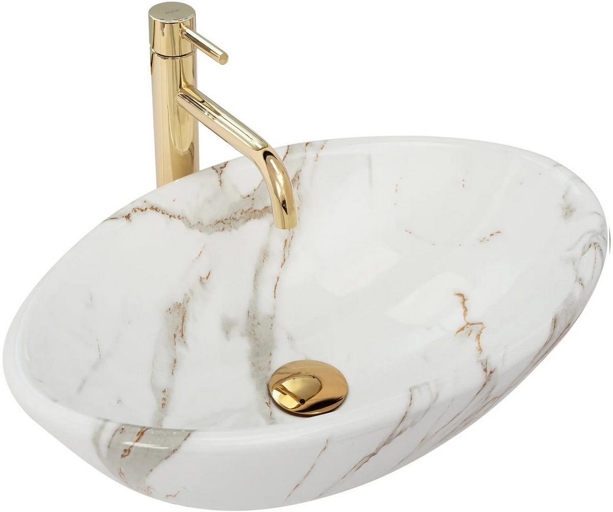 AUFSATZWASCHBECKEN Rea Pamela Shiny Aiax - Weiß, Keramik (33/15/53cm) - REA