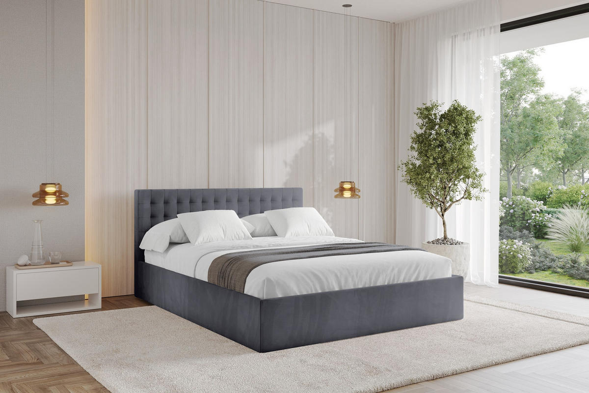 POLSTERBETT mit Bettkasten und Lattenrost, Boxbett ohne Matratze - PARI 180x200 Dunkelgrau - Dunkelgrau, Holzwerkstoff/Textil (180/200cm) - ALTDECOR