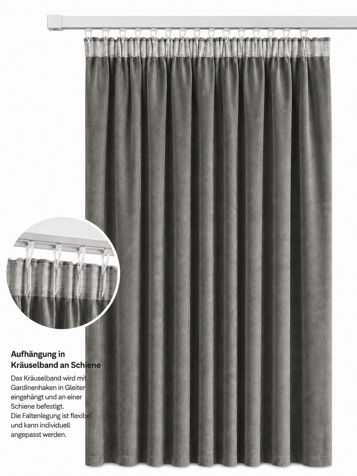 VORHANG Kräuselband Samt 140/145 cm taupe - Taupe, Textil (140/145cm) - TiborTex