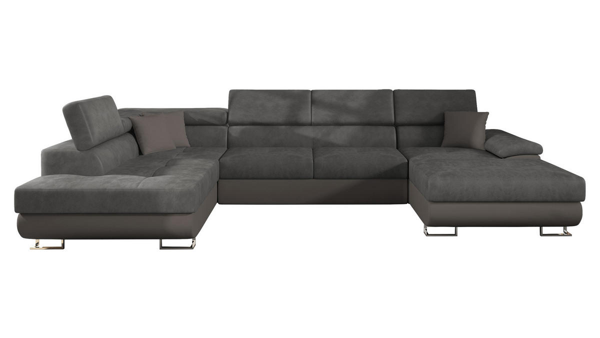 WOHNLANDSCHAFT Cotere Bis, Seite: Links - Dunkelgrau, Holz (345/91/202cm) - MIRJAN24