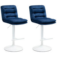 BARHOCKER 2er Set Samt blau - Blau/Weiß, Textil/Metall (42/94/56cm) - CLP