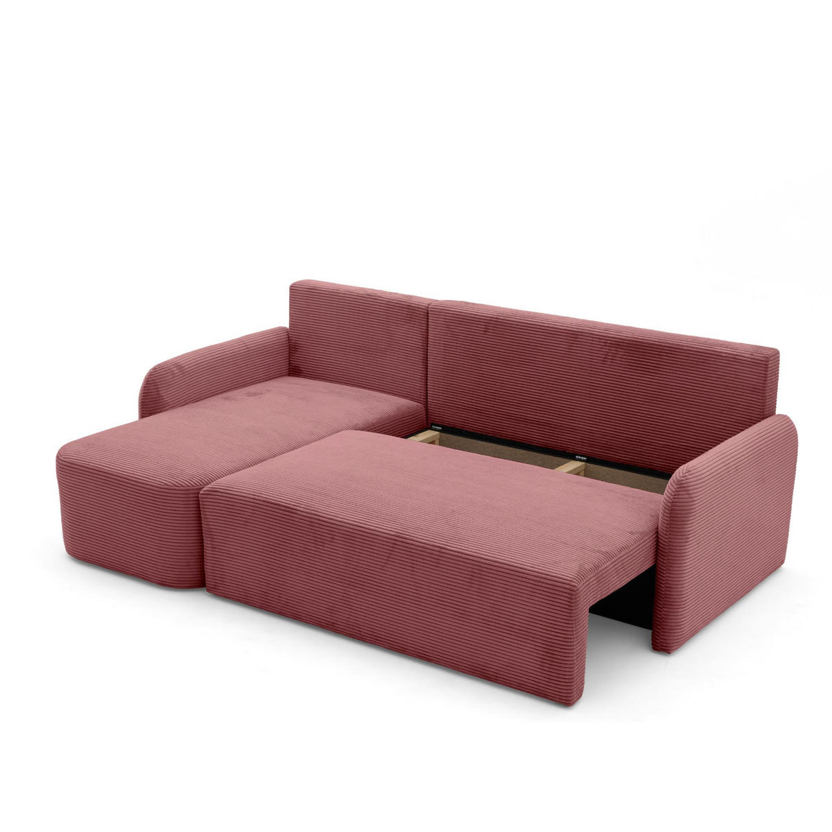 ECKSOFA CASPER L Links mit Schlaffunktion 132x198 Cord Rosa - Pink/Schwarz, Holz/Kunststoff (217/145cm) - NACANAPA