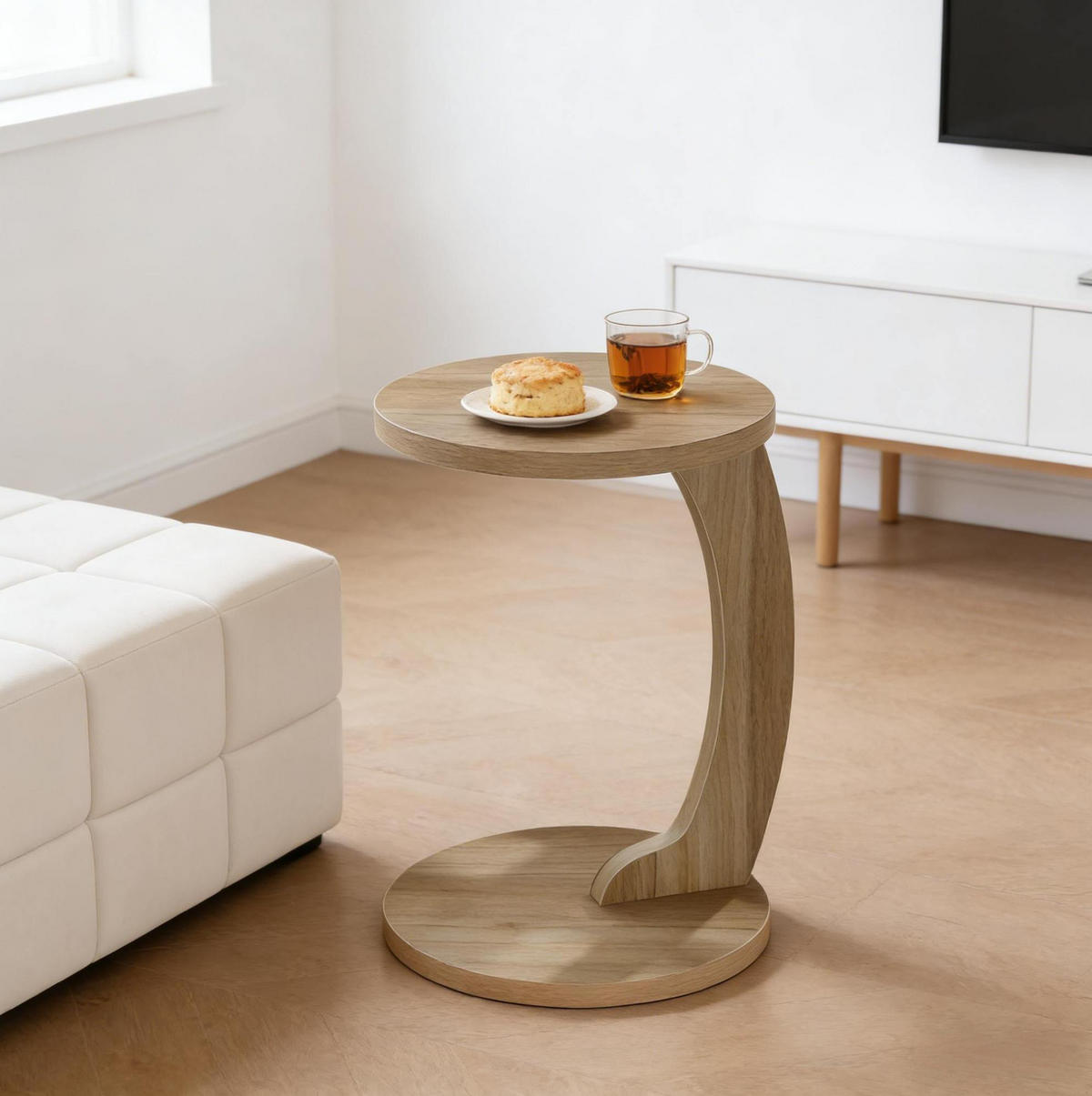 BEISTELLTISCH C-förmig rund 38 x 55 cm MDF Light Oak - Braun, Holz (38/38/55cm) - Meubliv