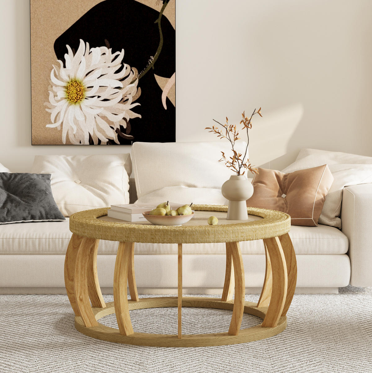 KLUBSKA miza iz masivnega lesa in MDF, 90/90/43 cm naravna - naravne barve, leseni material (90/90/43cm) - BEAOK