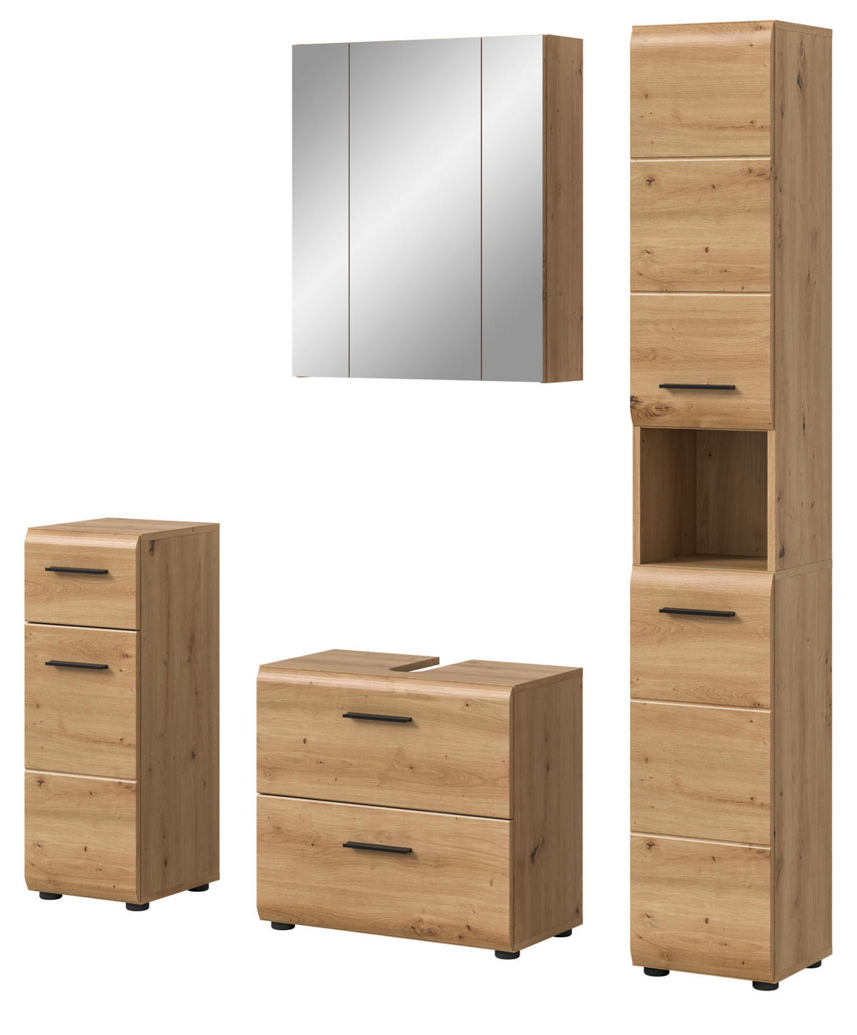 BADMÖBEL-SET 4-teilig in Artisan Eiche, 150 x 185 cm Badkombination, Cover - Schwarz/Eiche Artisan, Glas/Holzwerkstoff (150/185/30cm) - Inn.Furn