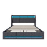 BETT 140 x 190 cm mit LED-Beleuchtung und USB, hydraulisches mit Stauraum, Lattenrost, grau - Grau, Holzwerkstoff/Textil