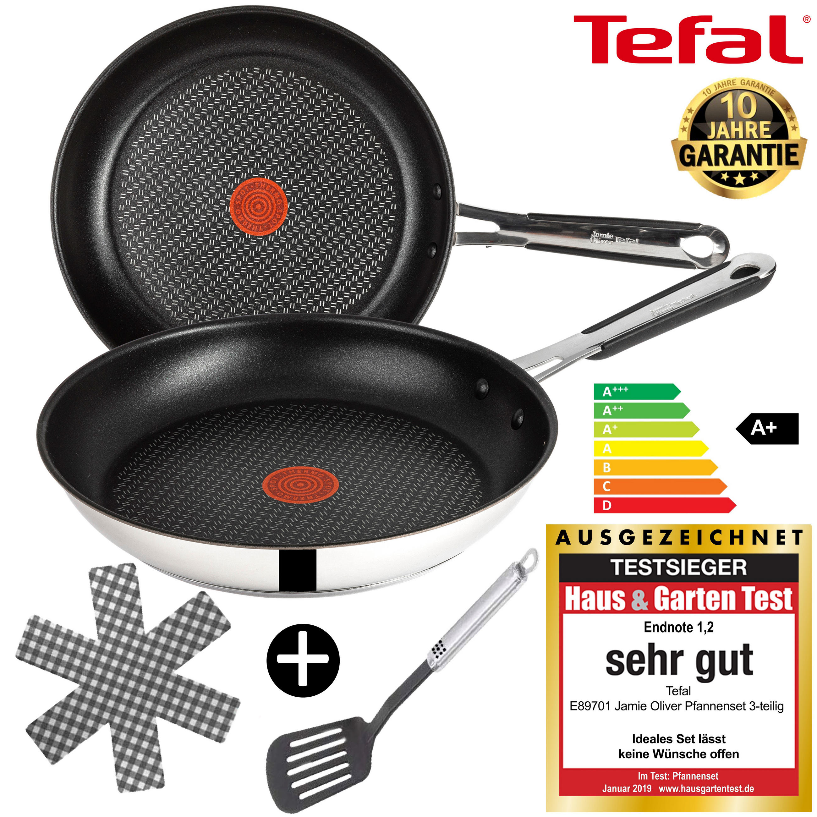 BRATPFANNE E89701 Jamie Oliver 24 cm 3-tlg Edelstahl Antihaft Induktion - Silberfarben/Schwarz, Metall (44/24/5cm) - Tefal