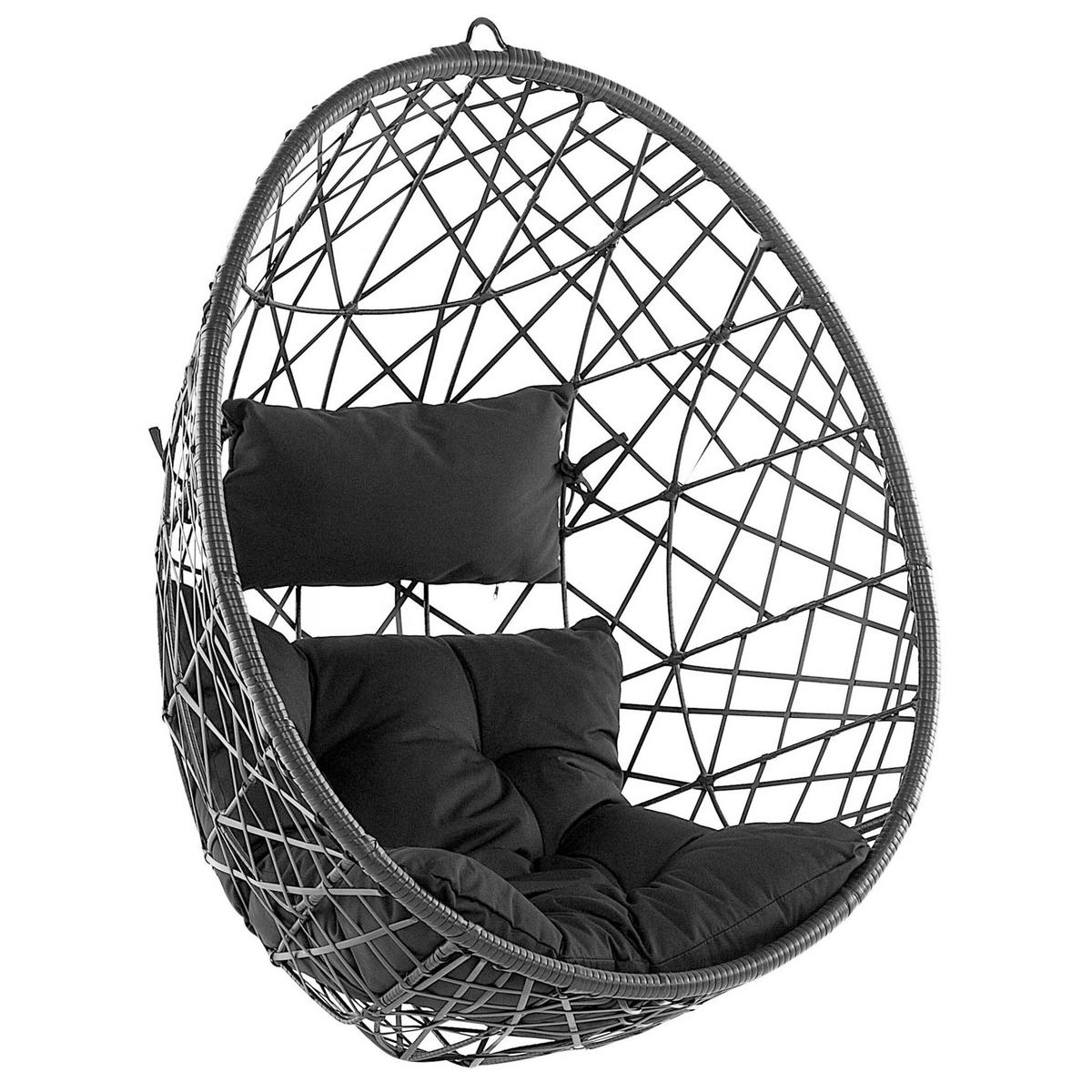 HÄNGESESSEL PE Rattan schwarz 94 cm Alatri - Schwarz, Kunststoff (94/108/96cm) - Beliani