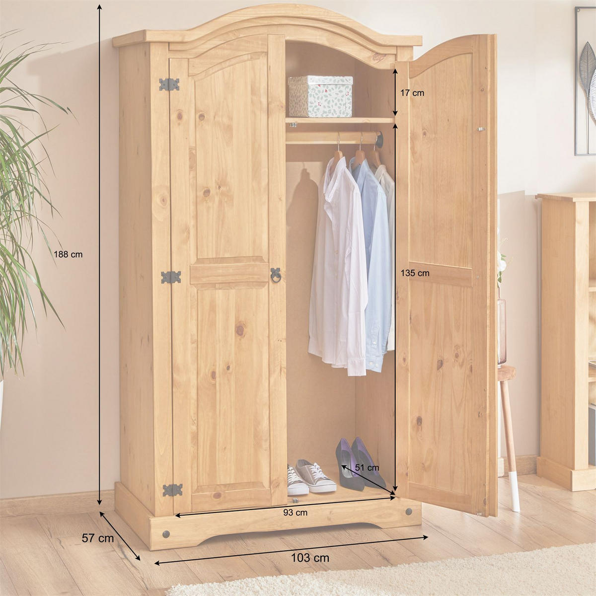 KLEIDERSCHRANK SALSA - Braun, Holz (102/188/56cm) - CARO-Möbel