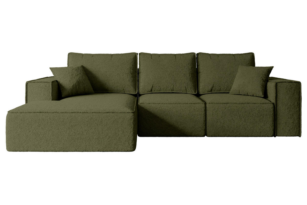 ECKSOFA mit Schlaffunktion und Bettkasten SERRA-L-S - 266x161x87 cm Grün Bouclé - Schwarz/Grün, Holzwerkstoff/Kunststoff (266/161cm) - ALTDECOR