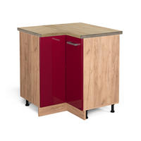 ECKUNTERSCHRANK R-Line Rot Hochglanz 75.6 cm , AP Eiche - Honigeiche/Eiche Wotan, Holzwerkstoff (75.6/81.6/60cm) - Vicco