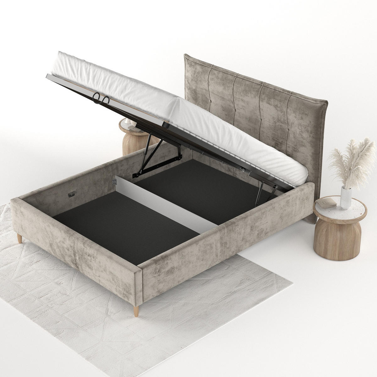 POLSTERBETT Plaza 180/200 cm Beige im Lotta Stoff - Beige/Naturfarben, Holz/Holzwerkstoff (180/200cm) - AltaBeds