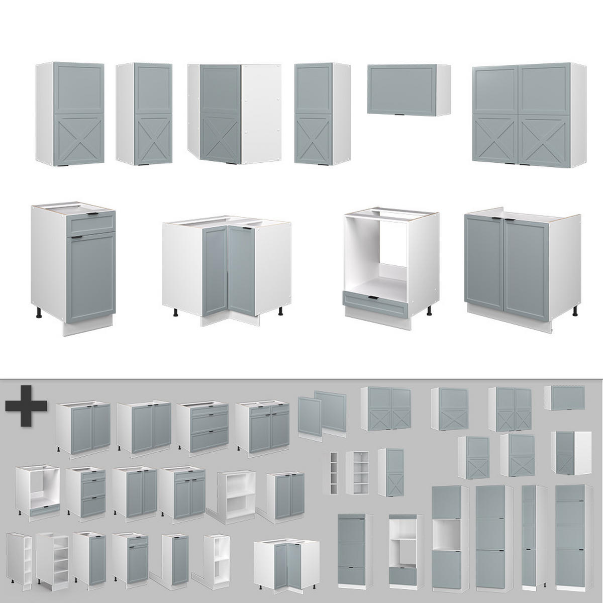 ECKKÜCHE Fame-Line Hellblau-grau/Weiß 160 x 60 cm ohne AP - Blaugrau/Weiß, Holzwerkstoff (190/81.6/46cm) - Vicco