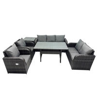 Gartenmöbelset mit Esstisch,3-Sitzer Sofa,Beistelltisch Polyrattan Dunkelgrau 7-Sitzer - Dunkelgrau/Grau, Glas/Kunststoff - Fimous
