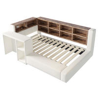 KINDERBETT 90/200 cm mit Stauraum, LED und Beistelltisch, DE-41695, in Beige - Beige, Holzwerkstoff (90/200cm) - ComfortXL