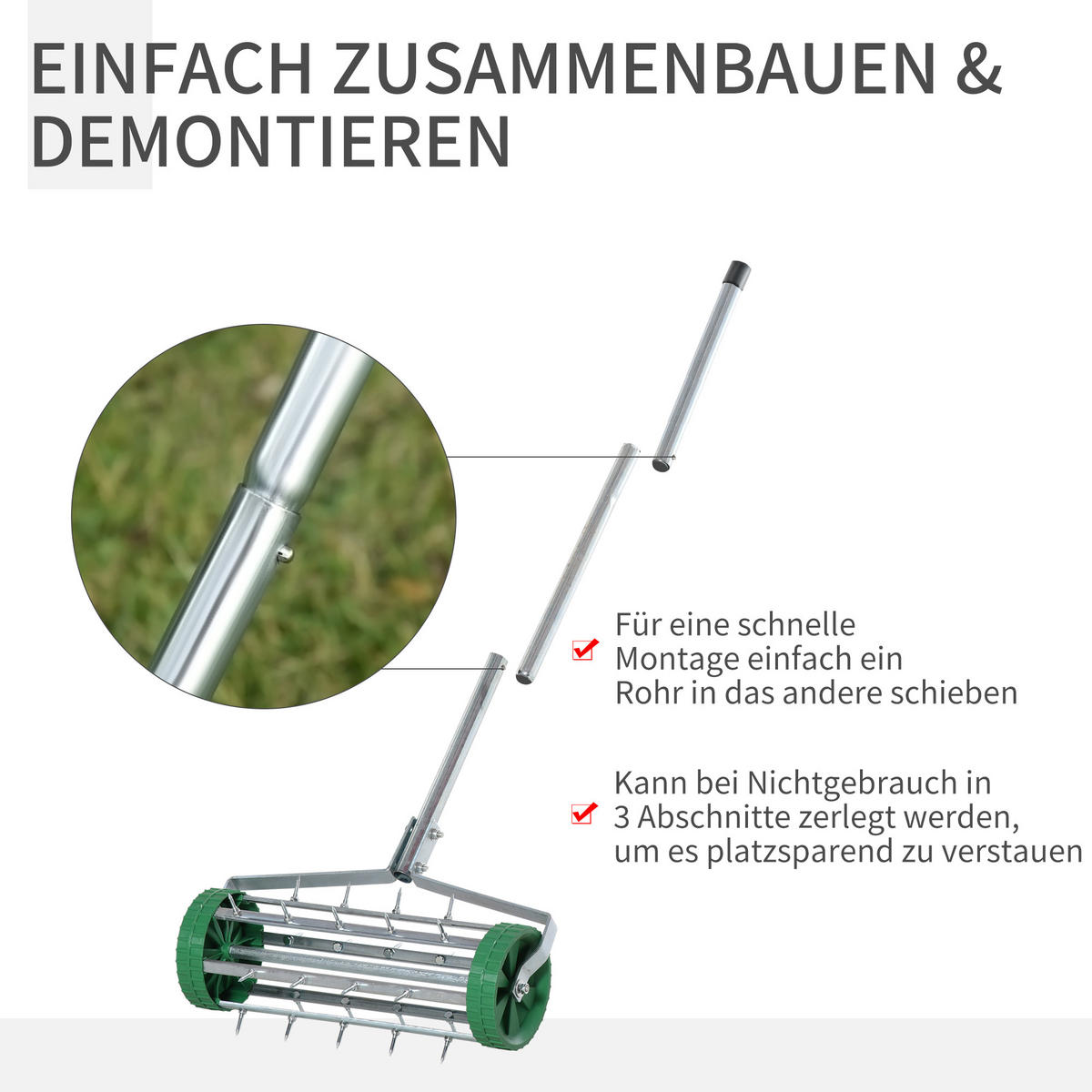 RASENLÜFTER Grifflänge, einstellbar Handvertikutierer, verzinktes Rohr, Grün+Silber - Silberfarben, Kunststoff (43.5/15/139cm) - Outsunny