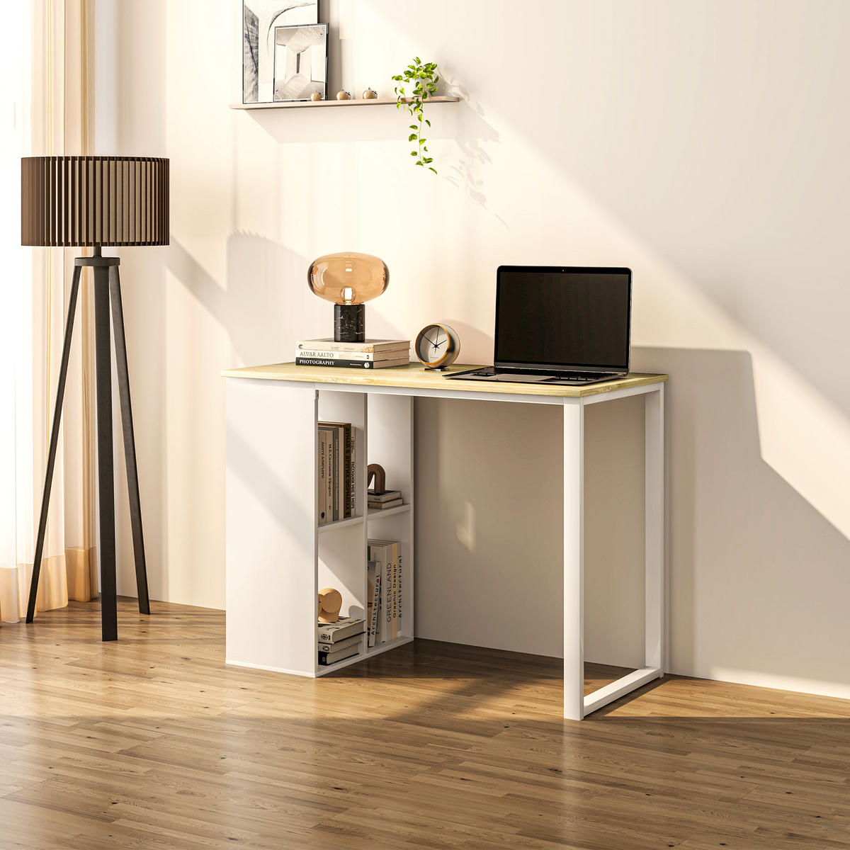 WRITING DESK Moderner Bürotisch mit Stahlgestell, 100 x 54 x 75 cm, Eiche - Naturfarben, Holz (54/100/75cm) - HOMCOM