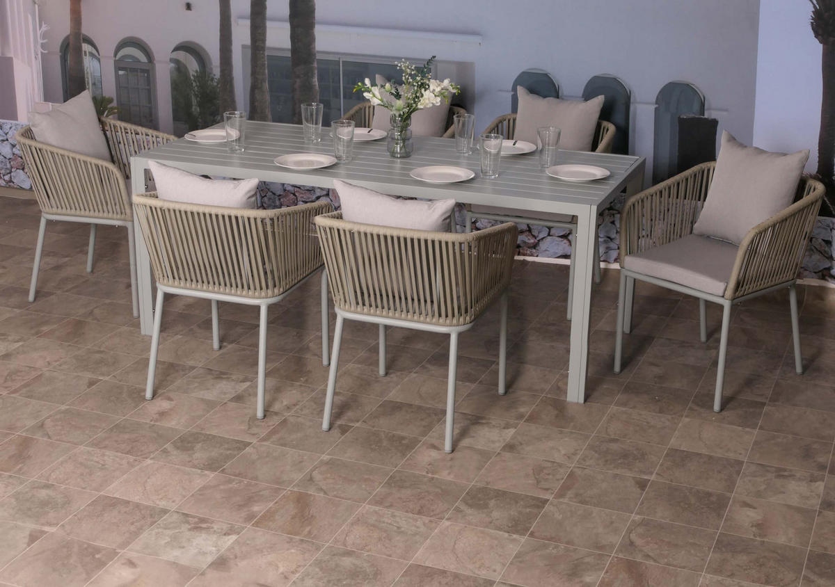 GARTENGARNITUR Tisch+6xStuhl Grau - Grau, Metall - PROREGAL
