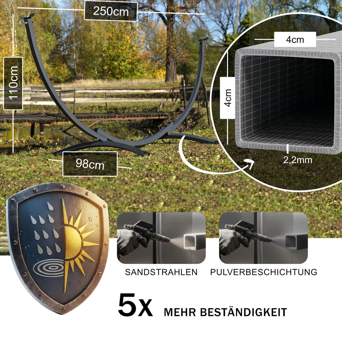 HÄNGEMATTE mit Gestell, Metall, Beige, einfache Montage - Ecru, Metall (98/110/250cm) - Potenza