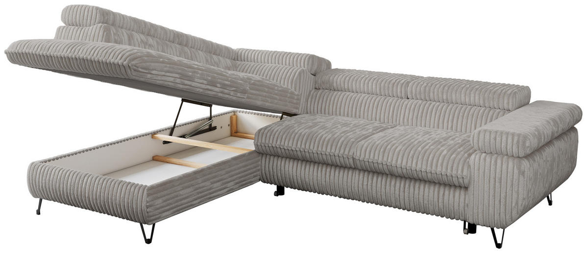 ECKSOFA PETER L Hellgrau Cord - Links Seite - Hellgrau/Schwarz, Textil/Metall (208/273cm) - MKS