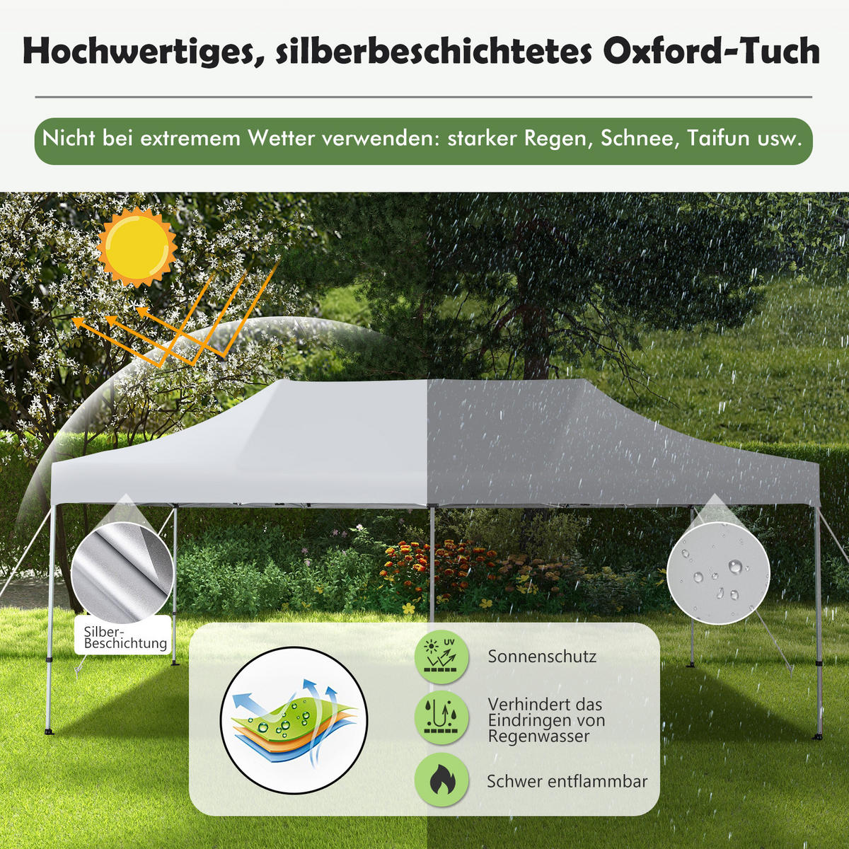 FALTPAVILLON 3x6m Weiß - Weiß, Kunststoff (300/330/600cm) - COSTWAY