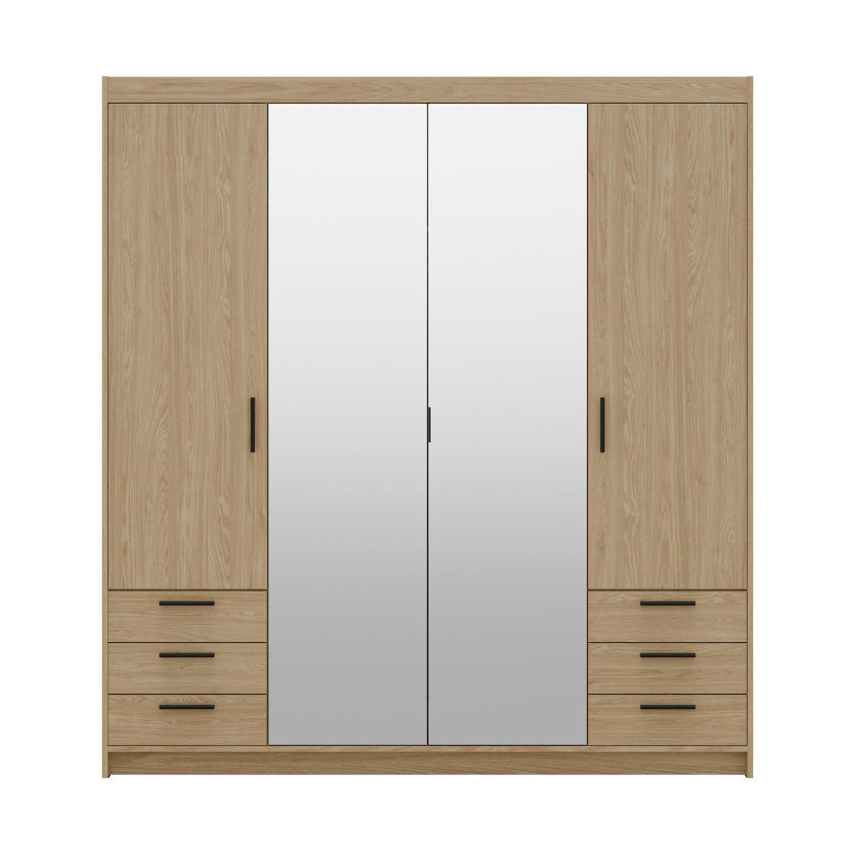 KLEIDERSCHRANK Storicos Geölte Eiche 176,3/190,5/53 cm - 4T6S Modern mit Schubladen und Spiegel - Eichefarben, Holzwerkstoff/Kunststoff (176.3/190.6/53cm) - AX Living