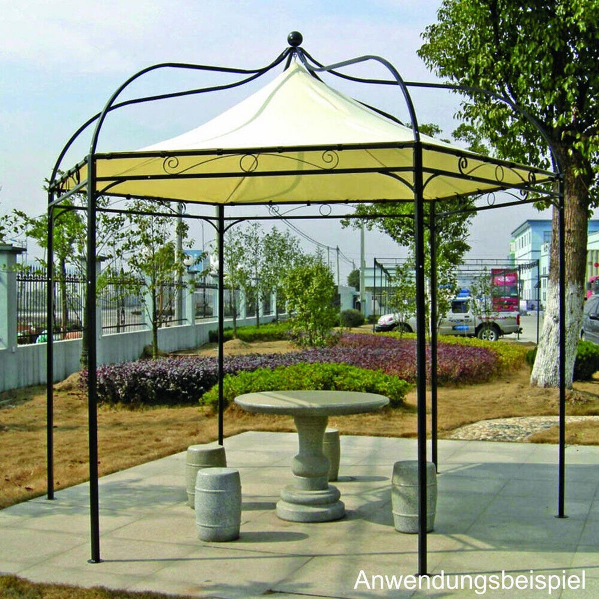 PAVILLON Mondura, Gartenpavillon, 3,2 Meter, 6-eckig, Stahl schwarz, Plane PVC-beschichtet, écru - Naturfarben, Kunststoff (320/300/320cm) - TPFGarden