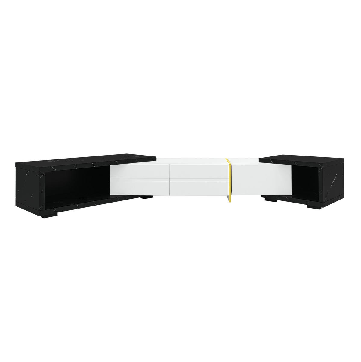 TV-LOWBOARD aus MDF und Spanplatte 140-260x40x30 cm Weiß/Schwarz in Marmoroptik, dreh- und ausziehbar - Weiß, Holzwerkstoff (260/30/40cm) - IVMEU