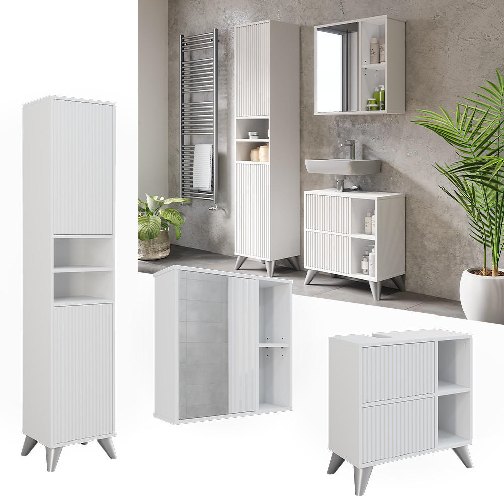 BADMÖBEL-SET Leano Weiß 3 Teile - Weiß, Holzwerkstoff (60/62/30cm) - Vicco