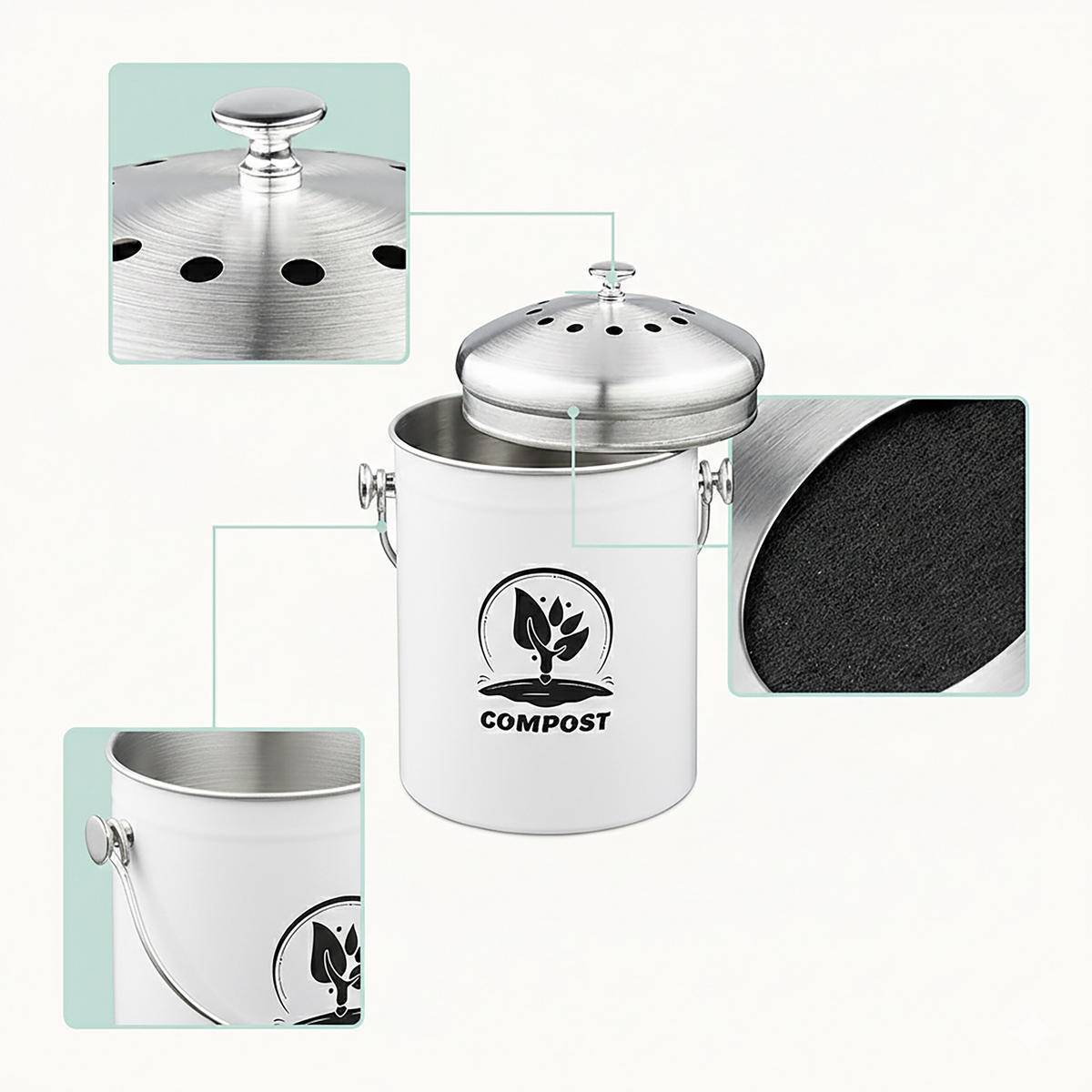 KOMPOSTÉR - biela, kov/textil (21/29/18.5cm) - Relaxdays