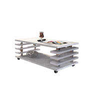 COUCHTISCH rechteckig Beton Weiß Hochglanz Ablage Rollen - Weiß Hochglanz/Hellgrau, Holzwerkstoff (60/120/45cm) - designimpex
