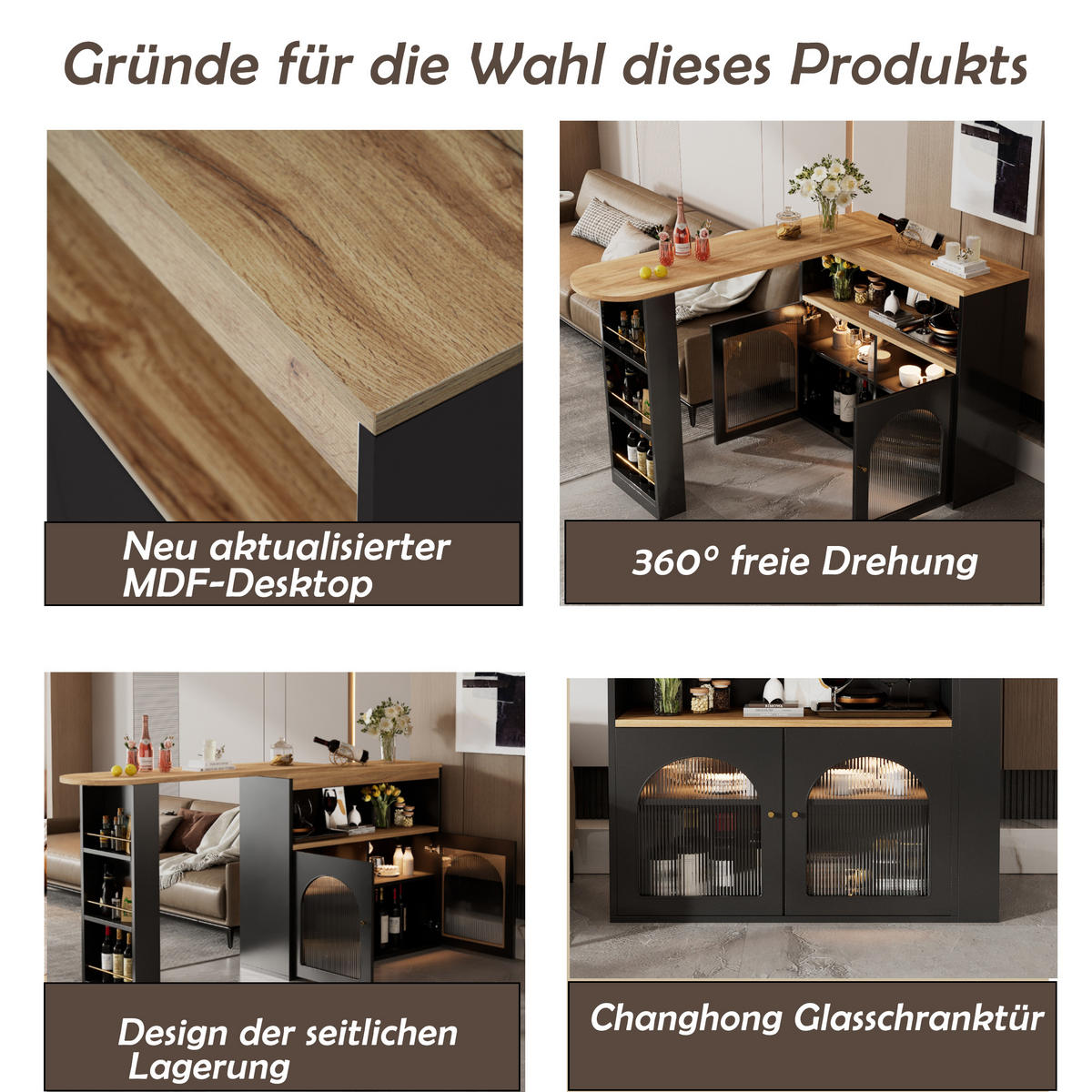 BARSCHRANK Schwarz 138/39/105cm - Braun, Holzwerkstoff/Metall (39/105/138cm) - Urban Meuble