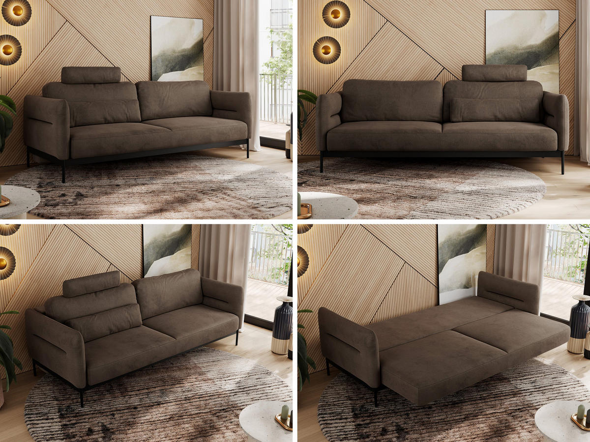 SOFA SALENTO Braun Velvet - Schwarz/Braun, Textil/Metall (221/82/101cm) - MKS