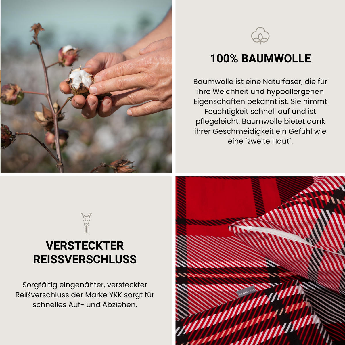 BETTWÄSCHESET Borro - Feinbiber - 2-teilig - 155 x 220 cm - Rot - Rot, Textil (155/220cm) - SCHIESSER