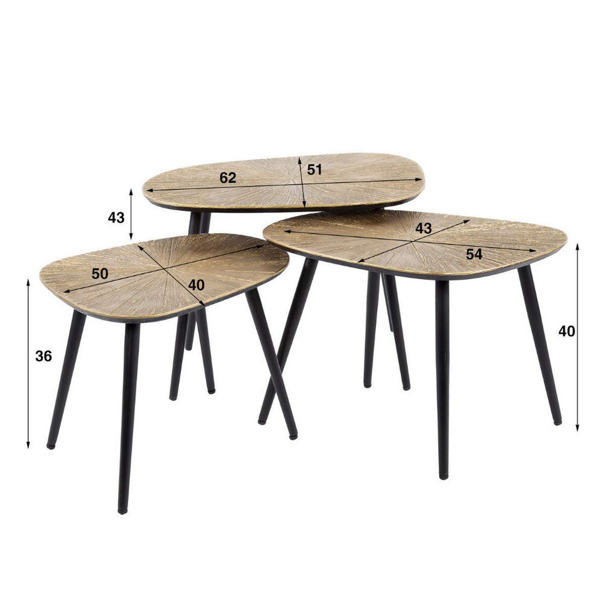 COUCHTISCH-SET TIZIANO RAGGIO 3-teilige Soft-Square Satztische in Antikgold - Goldfarben, Holz (51/62/43cm) - alesvelt
