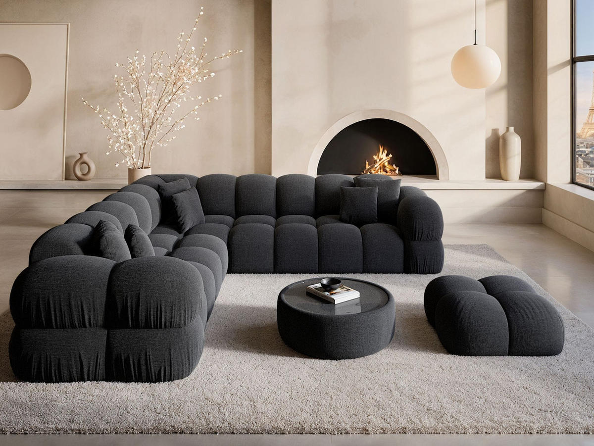 COUCH Monteverde L-Form Schwarz Strukturstoff - Schwarz, Textil (253/253cm)