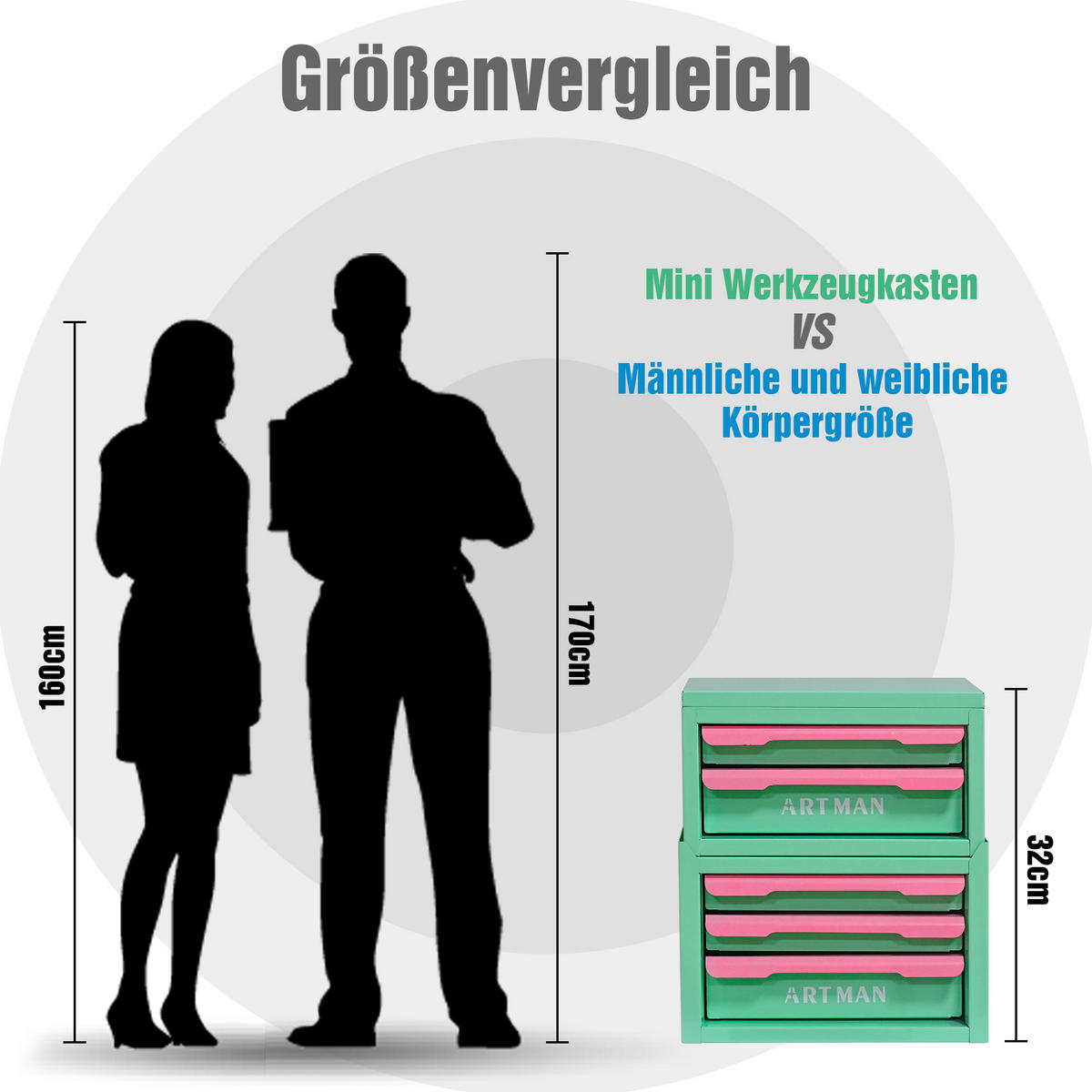 KOMBINATIONSETUI – Mintgrün und Pink, 2-stöckig und 3-stöckig - Multicolor, Metall (15.8/32/28.5cm) - DCA