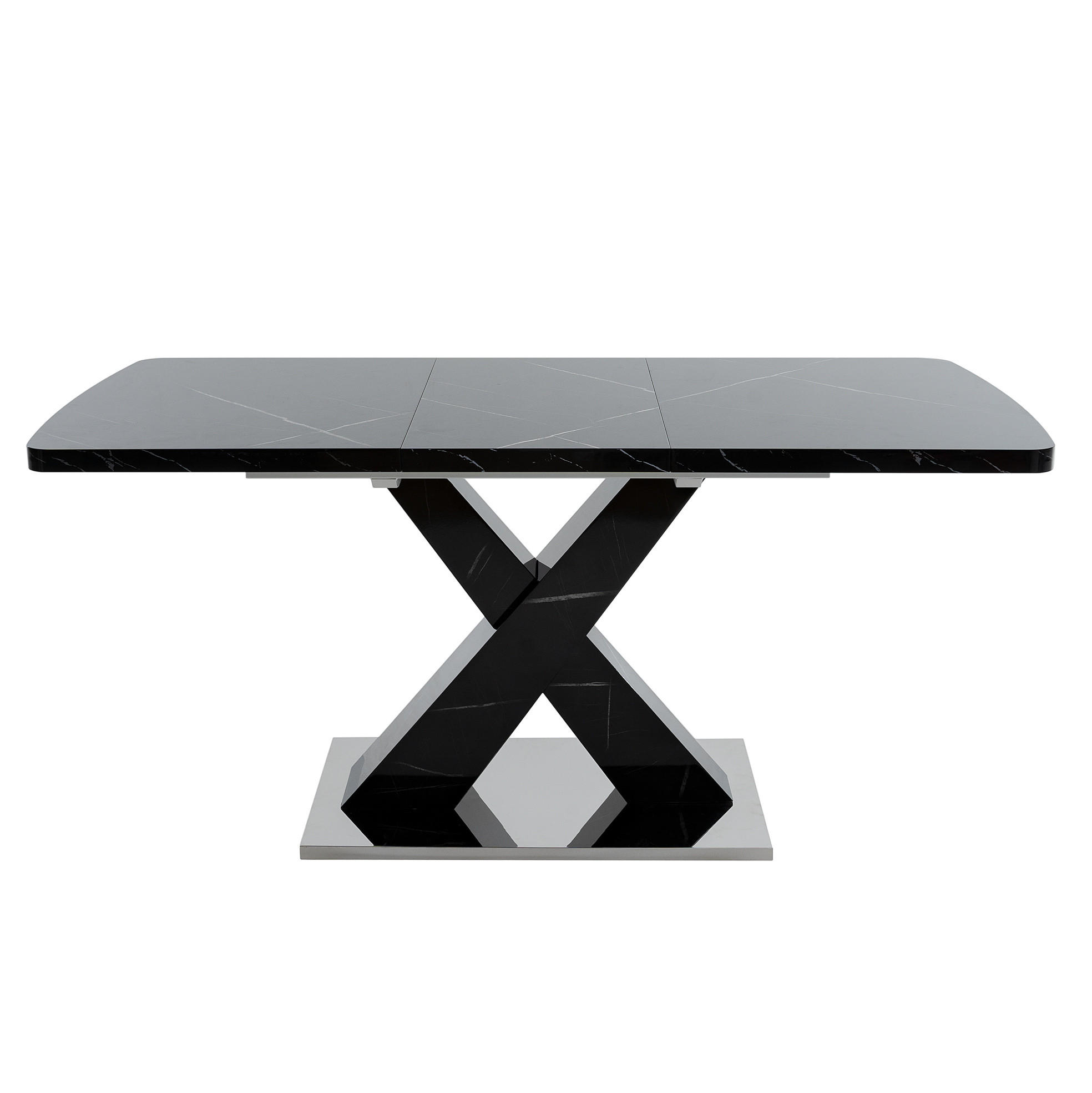ESSTISCH 120-160/80/76,5 cm aus MDF und Stahl, ausziehbar mit schwarzer Marmoroptik, Schwarz - Schwarz, Holzwerkstoff (160/80/76.5cm) - Redom