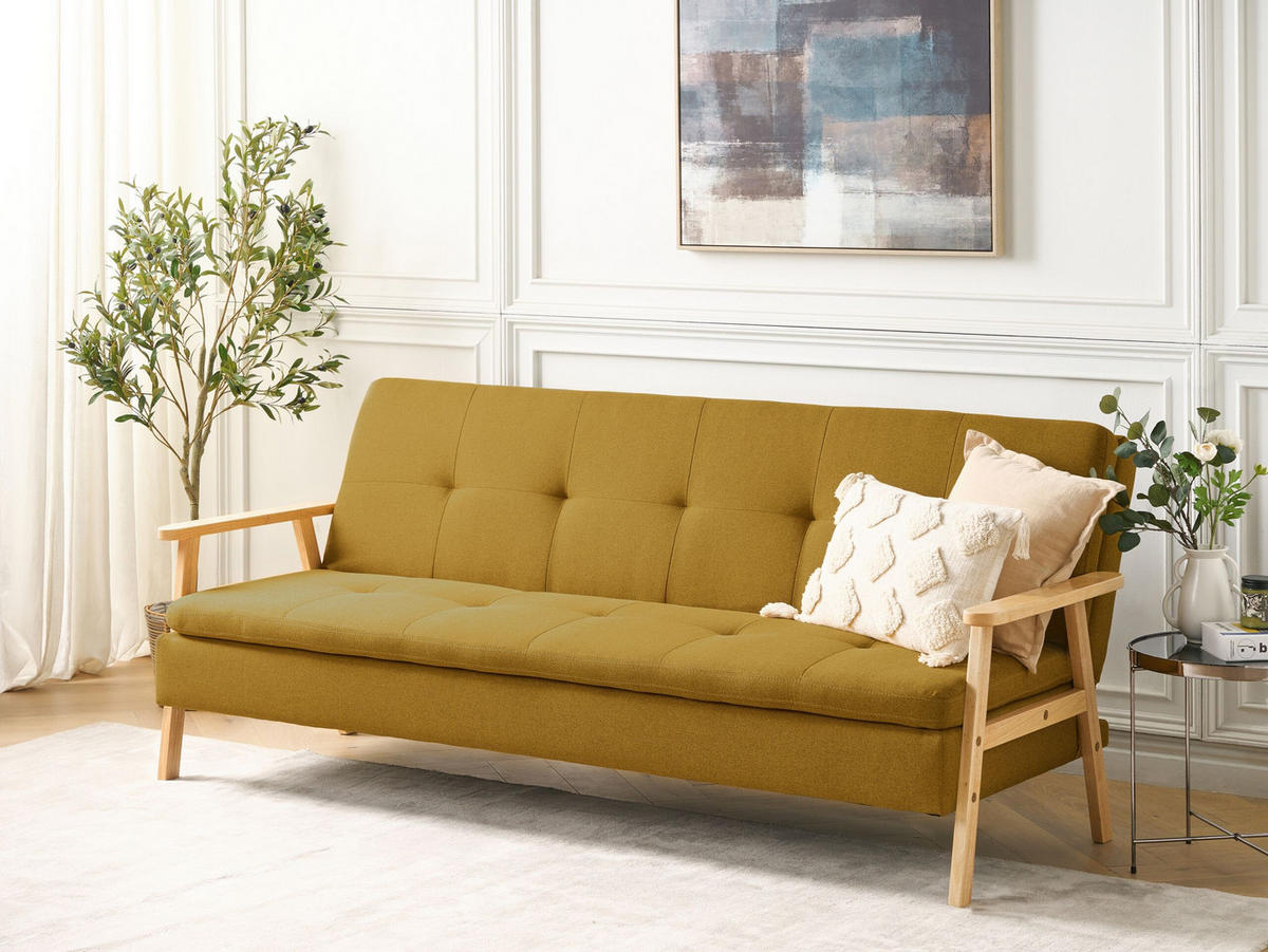 3-SITZER-SCHLAFSOFA senfgelb Tjorn - Hellbraun/Gelb, Textil (204/84/67cm) - Beliani
