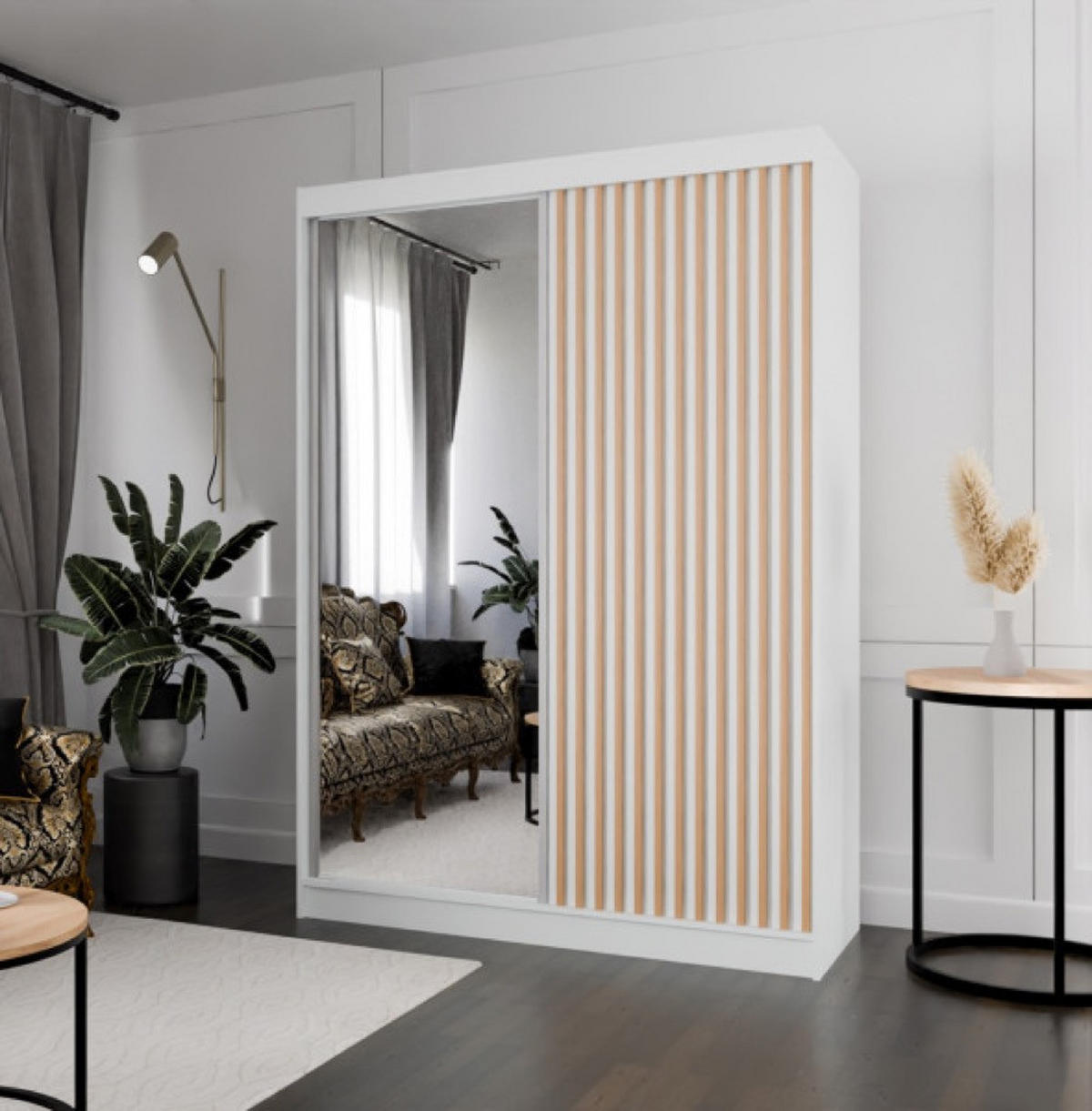 SCHRANK Weiß Craft Gold Lamellen Spiegel 150 cm - Weiß, Holzwerkstoff (150/215/61cm) - Sepro Meble