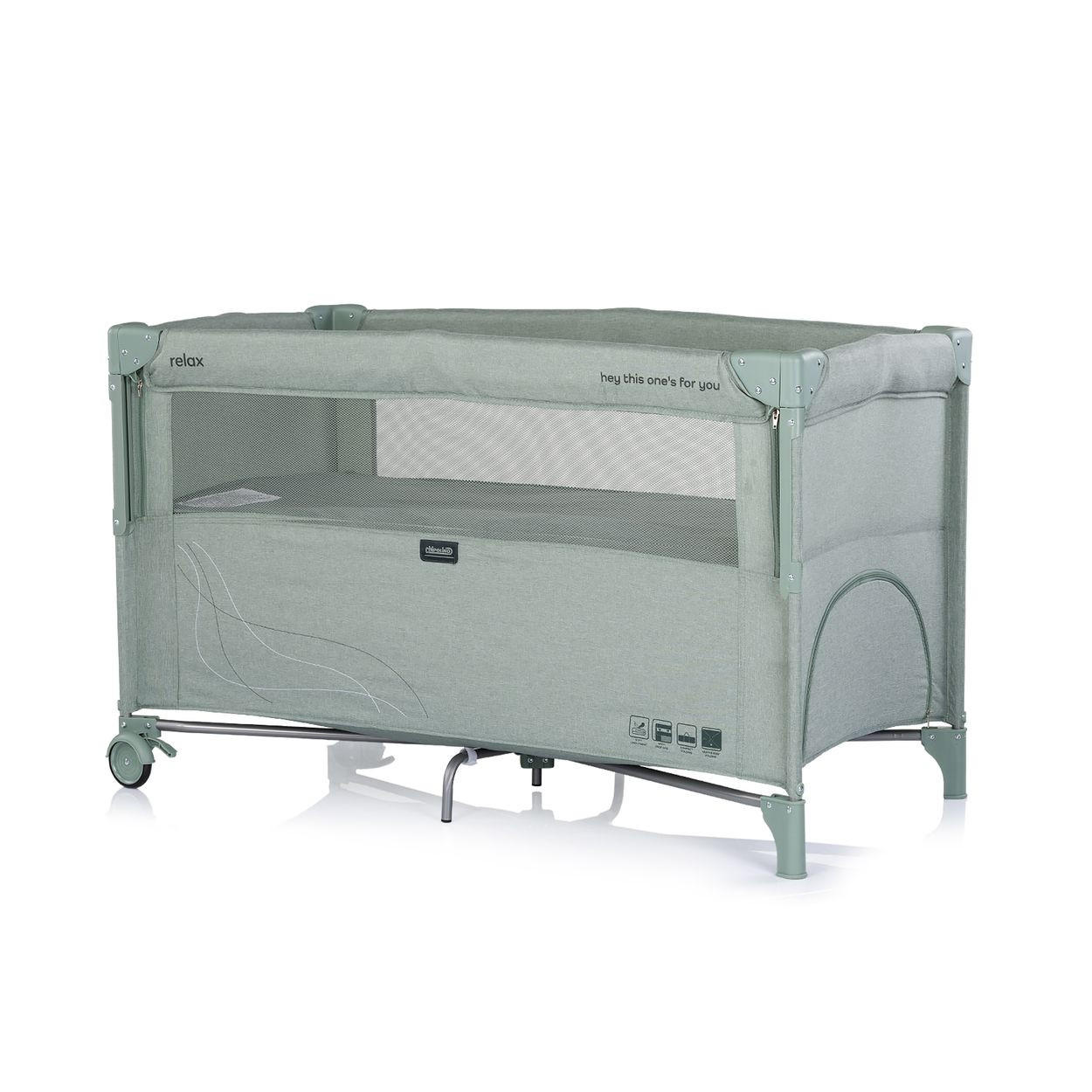 BABYREISEBETT Relax Leinen grün grau 2 Ebenen, Räder, als Beistellbett nutzbar, faltbar, Tragetasche - Grün, Metall (60/120cm) - Chipolino