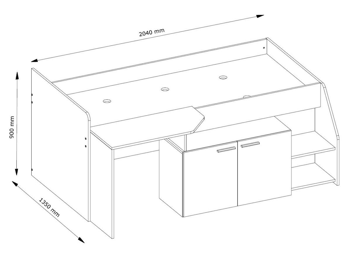 BETTKOMBINATION MIT KOMMODE & TISCH Multi weiß / grau 135 / 204 / 90cm - Weiß/Grau, Holz/Holzwerkstoff (90/200cm) - Feldmann-Wohnen