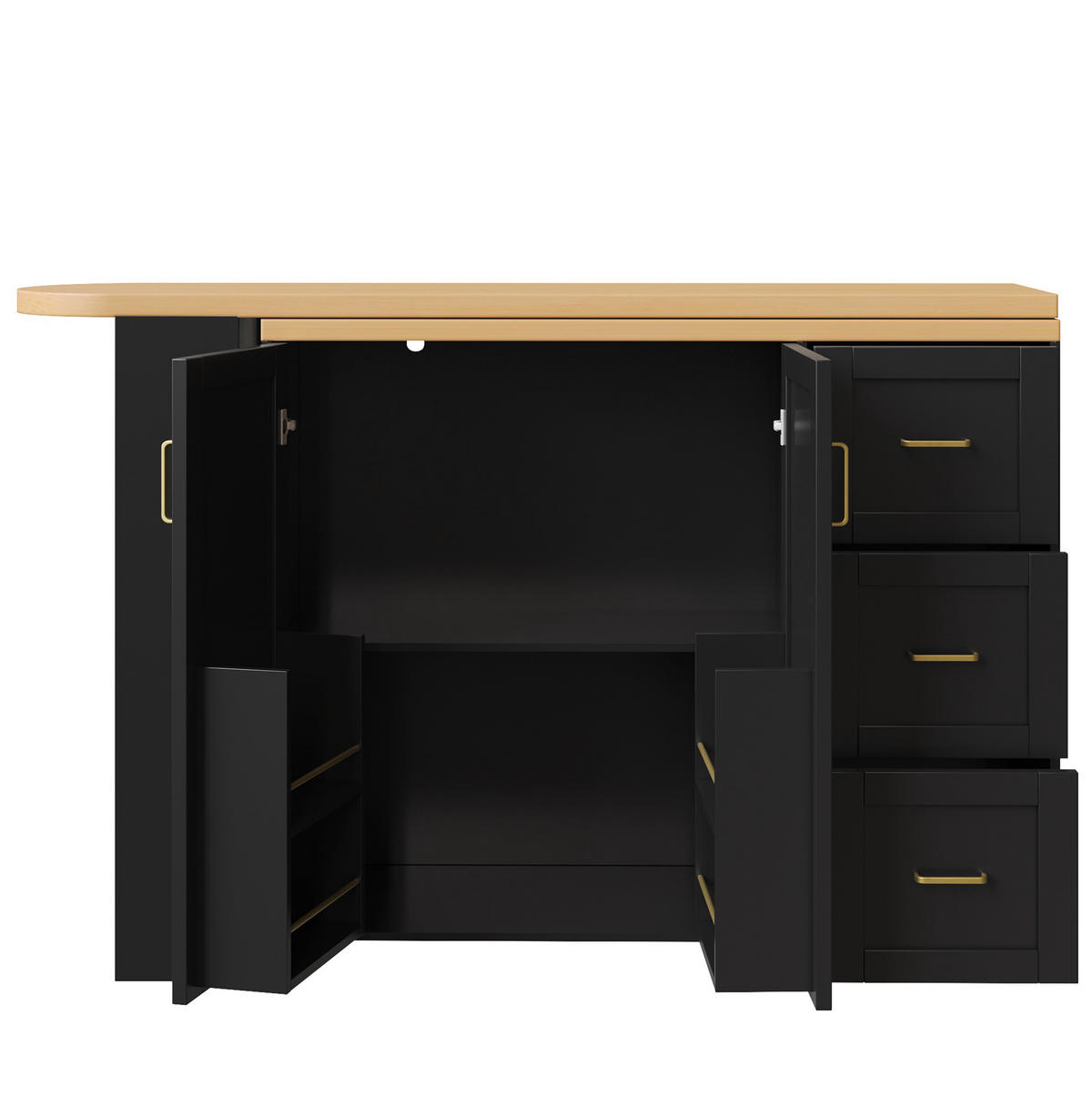 KÜCHENINSEL aus MDF und Metall 135-228x39x104 cm Schwarz mit Holzoptik, ausziehbar, rollbar und mit viel Stauraum - Schwarz, Holzwerkstoff (39/104/135cm) - Modfu