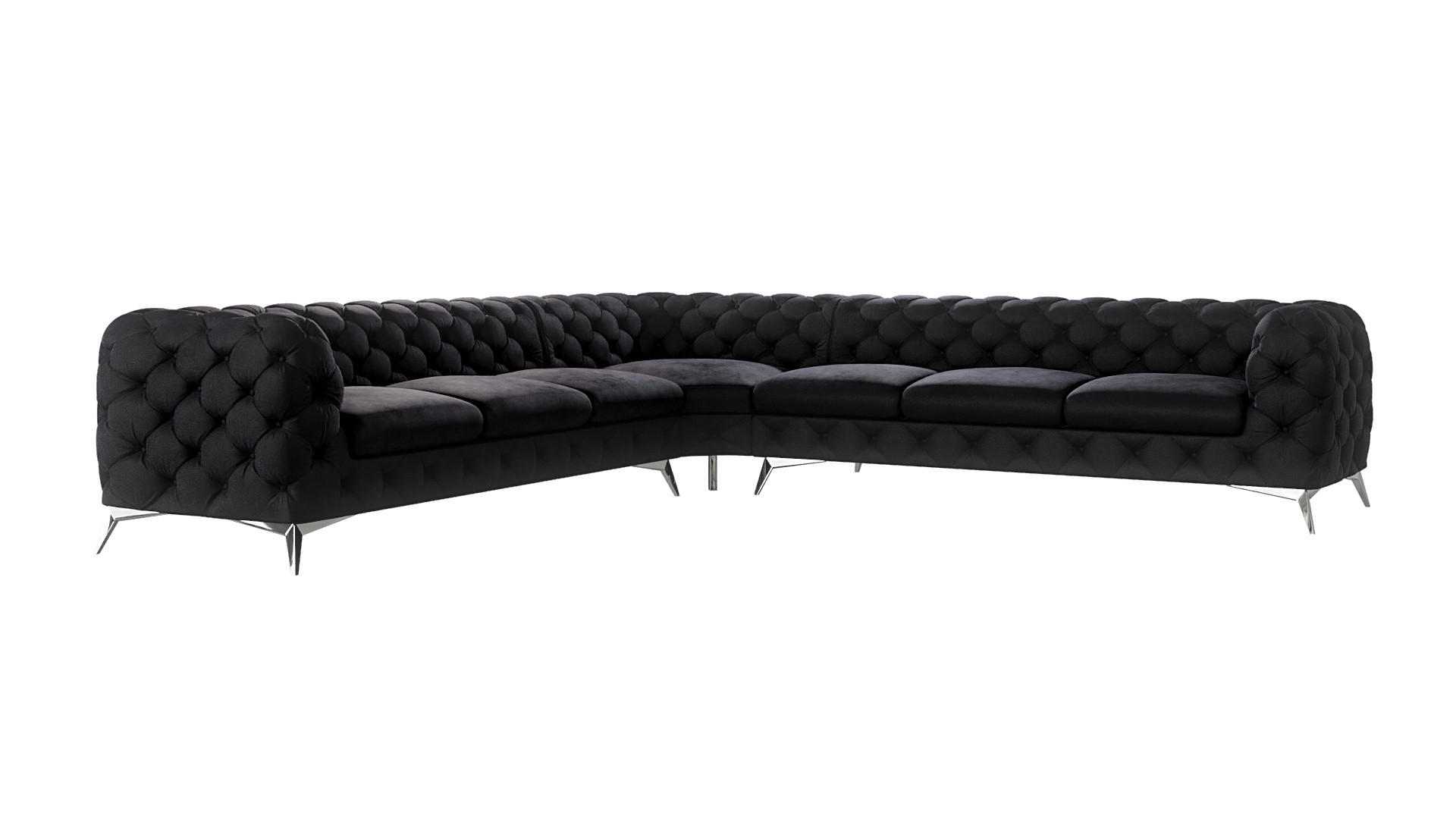 ECKSOFA Chesterfield Laura Schwarz Samt - Silberfarben/Schwarz, Holz/Textil (323/323cm) - S-Style Möbel